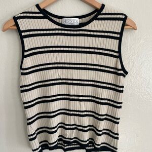 Casual Corner ANNEX Black and Cream Striped Knit Tank Top